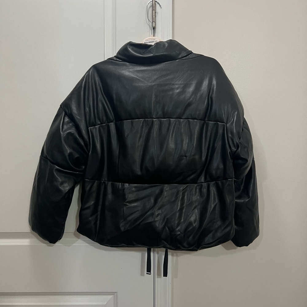 MILLY Black Faux Leather Puffer Coat Size Medium $495 - Picture 4 of 5